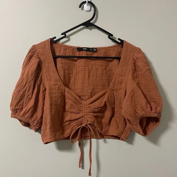 SPORTSGIRL Textured Cotton Ruched Top - Picture 1 of 2